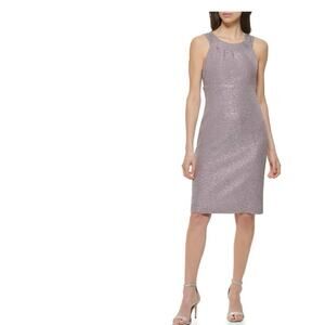 Brand New Jessica Howard Womens Medium Metallic Silver Knee Length Dress Evening